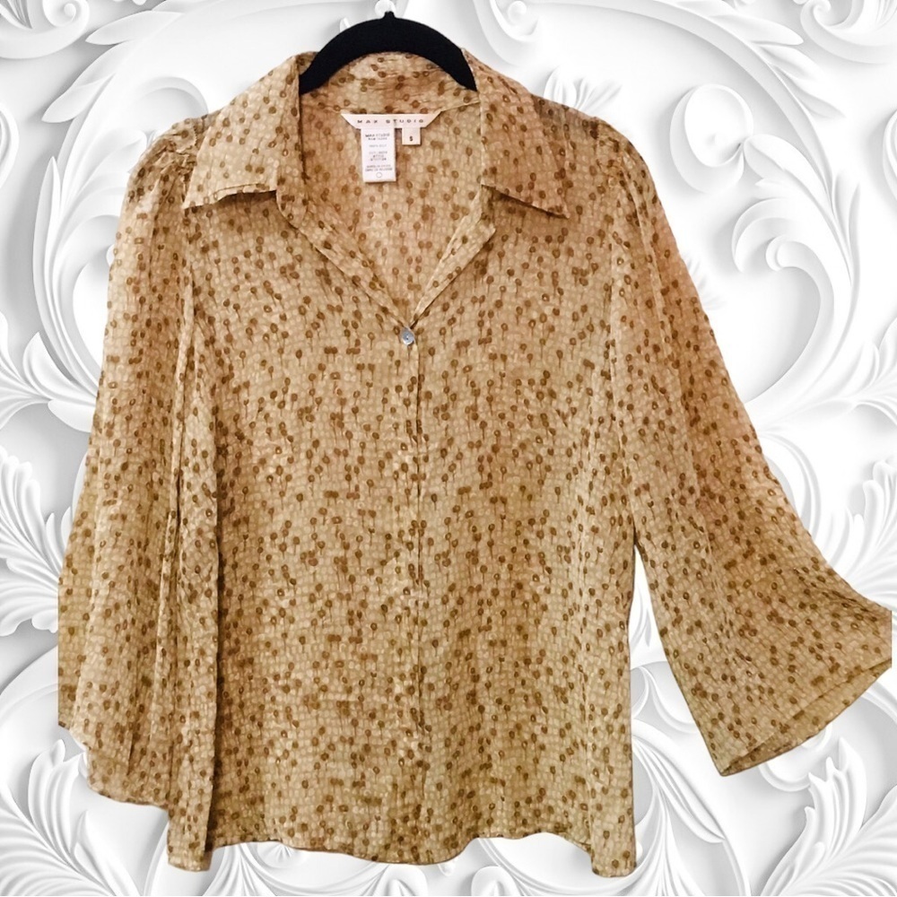 Max Studio Mini Yellow Flowered Cropped Semi-Sheer Blouse Small - Picture 3 of 4